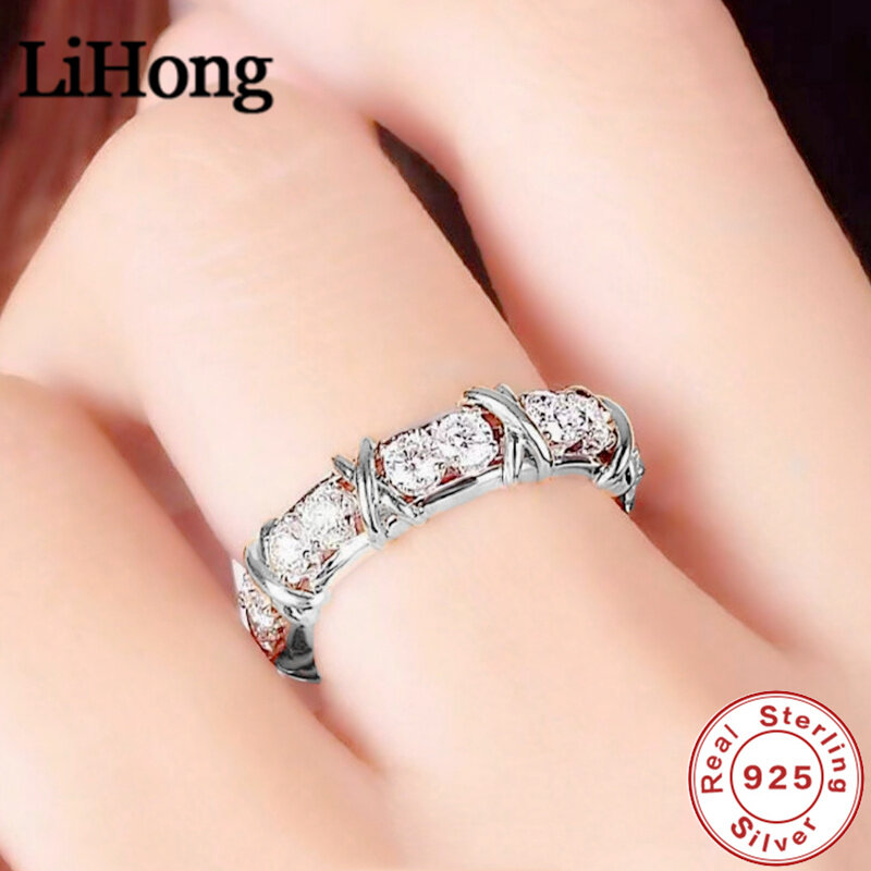 Luksusowy pierścionek ze srebra próby 925 z przeplotem z Aaa cyrkonią pierścionek z kryształem dla kobiety biżuteria na prezent zaręczynowy 2 kolory do wyboru