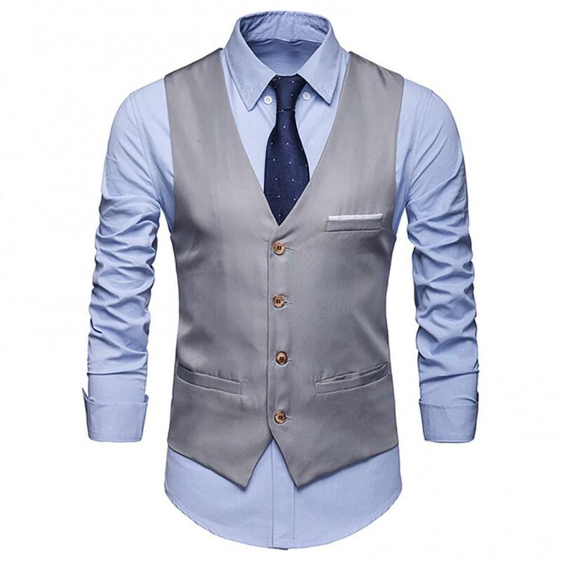 Chaleco de traje de moda para hombre, chaqueta Formal de negocios, Color sólido, cuello en V, sin mangas, con botones