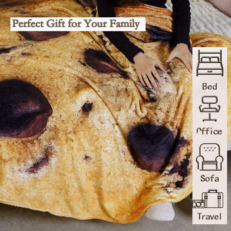 Coperta per biscotti da 60 pollici, coperta divertente in tessuto di flanella morbida e confortevole per biancheria da letto, regali per coperte per alimenti giganti durevoli