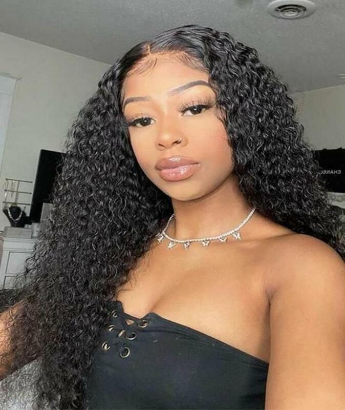 Brazilian 200 density Deep Wave 13x6 HD full transparent Lace Frontal Human Hair Wig 40 inch glueless preplucked cheap curly wig