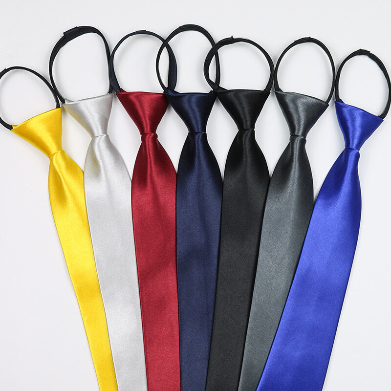 Corbata clásica de cuello negro de 8CM para hombre, Corbata lisa de seda de imitación, corbata de negocios azul y roja con cremallera, 5CM, vestido estrecho, camisa, regalo