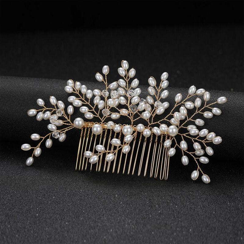 Pearl Crystal Wedding Hair Combs Hair Accessories for Bridal Flower Headwear Women Bride Hairpins Braiding Flower Hair Clip