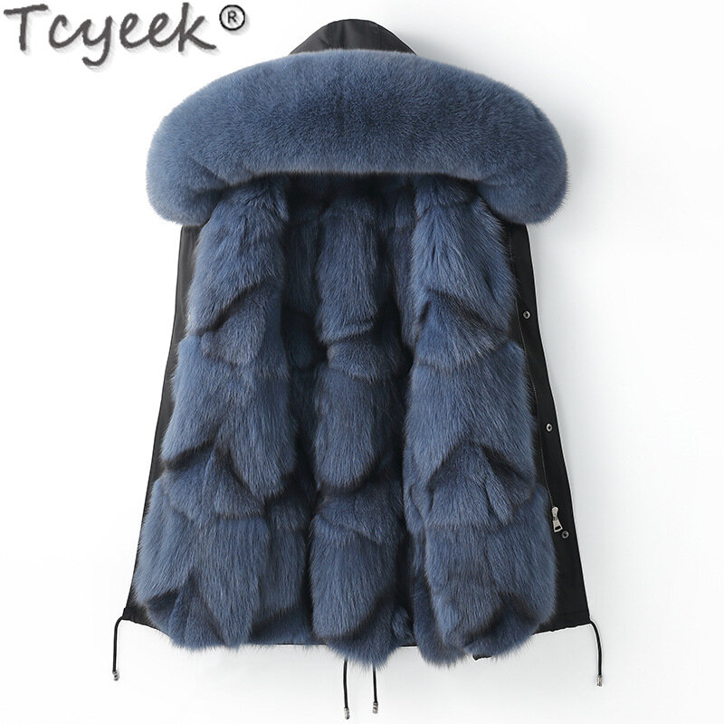 Tcyeek-abrigo desmontable con forro de piel de zorro para hombre, chaqueta de piel con capucha de longitud media, Parka gruesa, ropa de invierno, 23