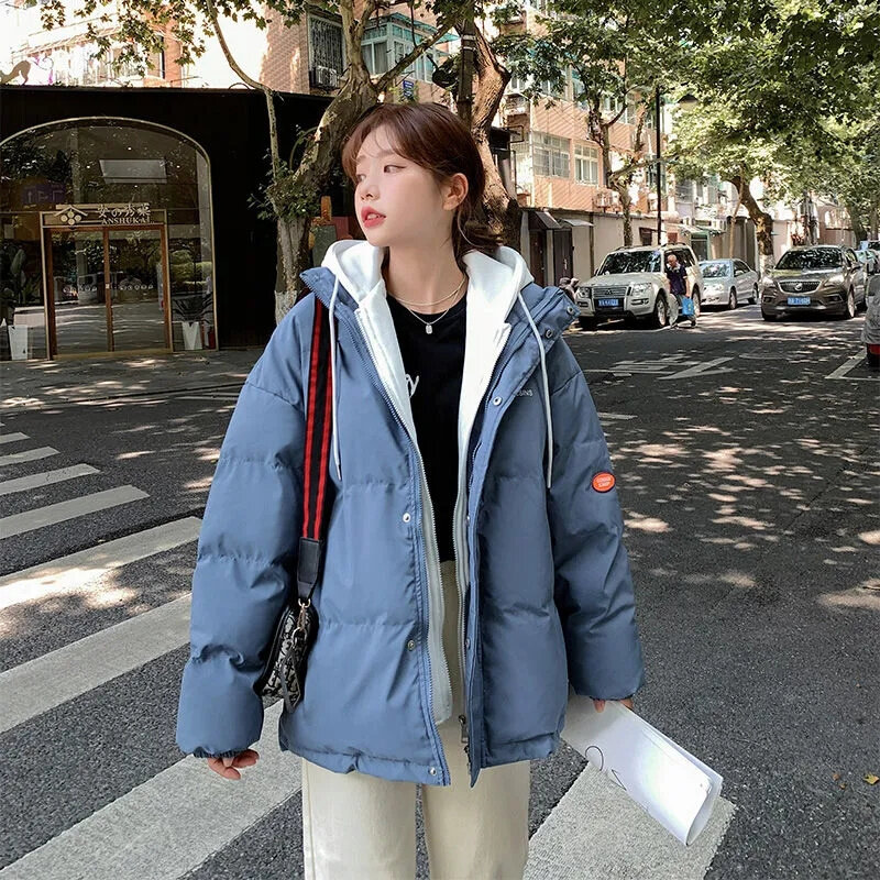 2023 New 2023 New Winter Thick Warm Parkas Puffer Coat Women Solid Loose Zipper Hooded Short Jacket Korean Fashion Casual Outerw