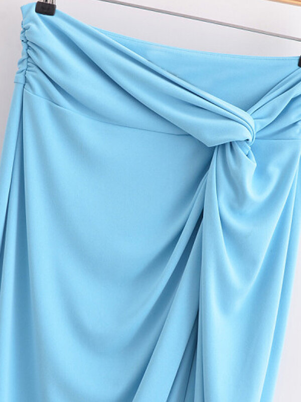 Kobiety letnia sukienka typu Wrap spódnice 2024 moda solidna boczna kokarda ze sznurkiem kobieca elegancka spódnica do połowy łydki
