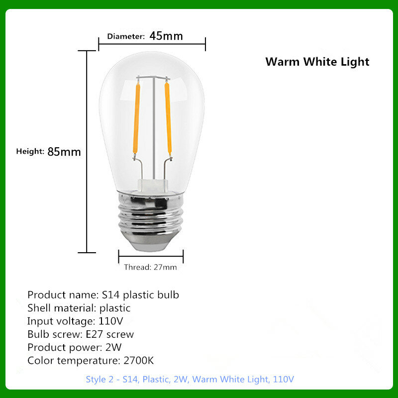 Bombillas de filamento LED Vintage E27, lámpara incandescente de 2W, 4W, 5W, 10W, 15W, S14, G45, Base de tornillo, Bombilla Edison Retro de 220V