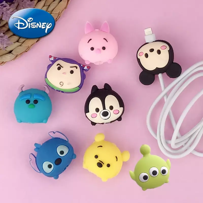 Disney Stitch Mickey Usb Data Line copertura di protezione della testa Cute Cartoon IPhone Charger Cable Protector Case accessori fai da te regali