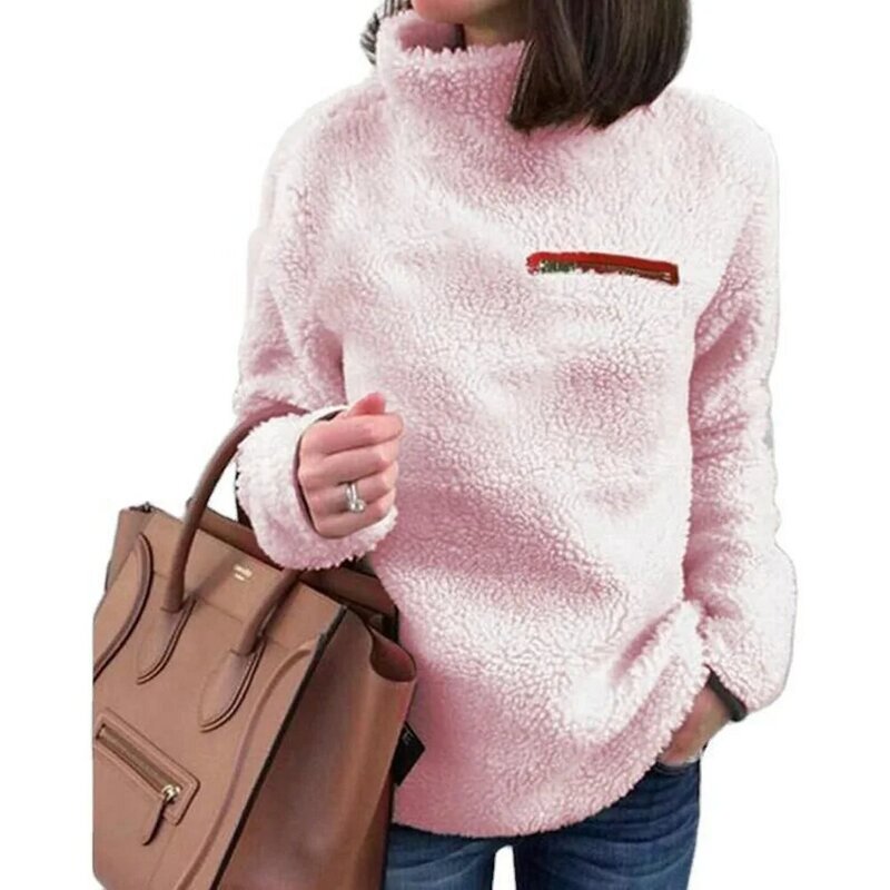 Sweater lengan panjang wanita, atasan Sweater bulu domba, lengan panjang, pakaian luar untuk bekerja, berkendara, dan perjalanan