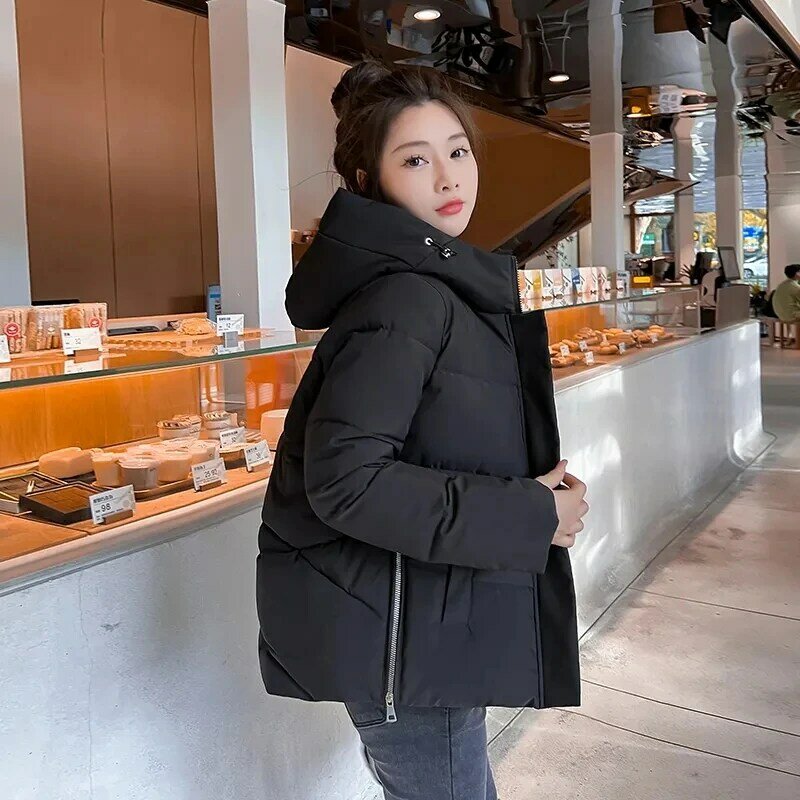 Casaco coreano solto de algodão para mulheres, com capuz acolchoado Puffer Parkas, casaco grosso quente, neve, outwear de inverno, novo, 2022