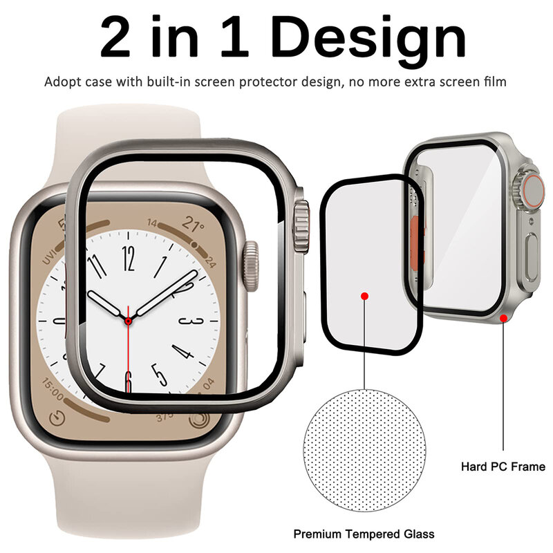 PC Firm Cover for Apple Watch Case 45mm 41mm 44mm 40mm Glass Appearance Upgrade ultra iWatch Series 9 8 7 SE SE2 6 5 4