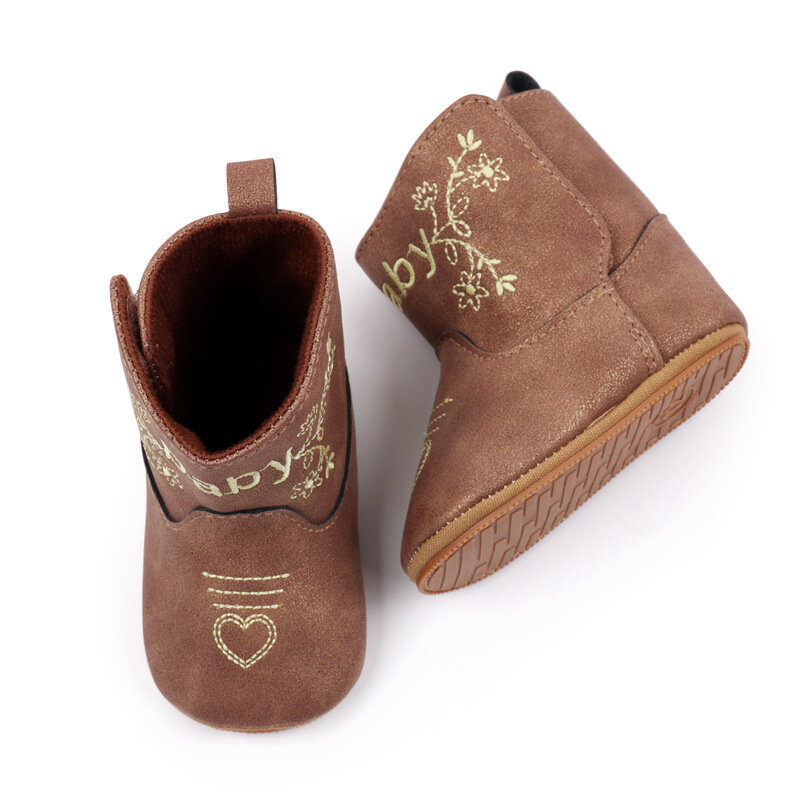 รองเท้าบูทปักลายสำหรับเด็กทารกชายหญิงรองเท้าบูทเดี่ยวแบบเรียบง่ายสำหรับย้อนยุคแนวแฟชั่น