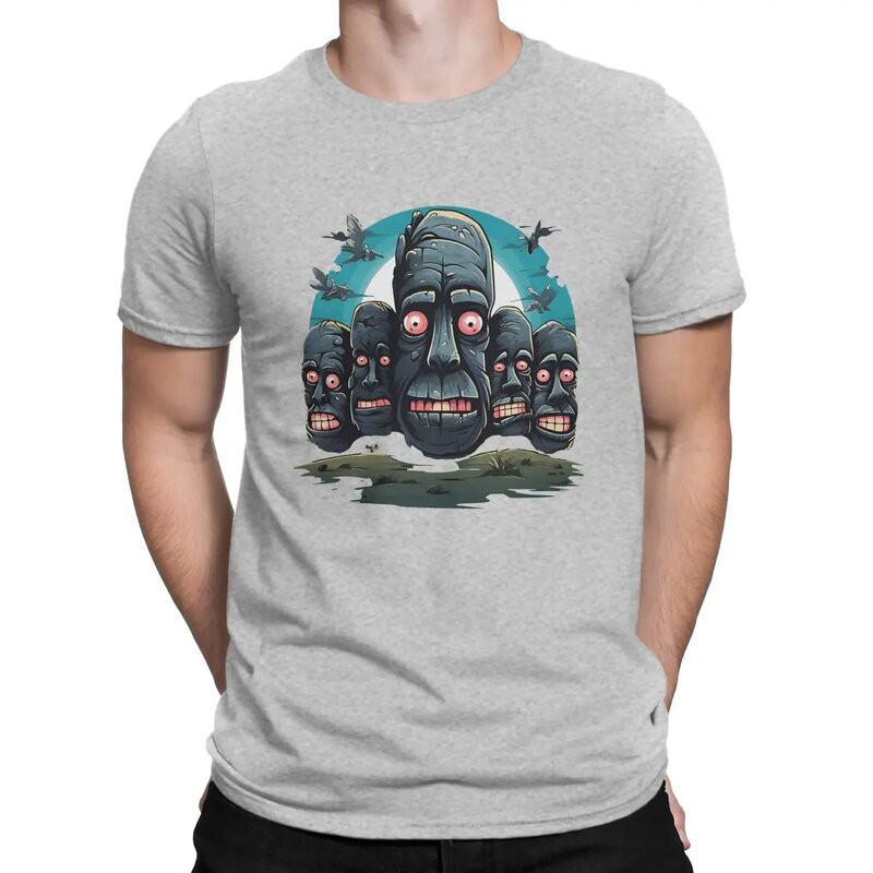 Camiseta con estampado de cabezas de Isla de Pascua para hombre, ropa de algodón 100%, manga corta, cuello redondo, moda