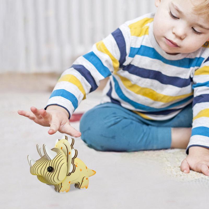 Rompecabezas de dinosaurio 3D de papel Triceratops, juguete de construcción, rompecabezas de construcción, actividades de aprendizaje, Ojo de mano