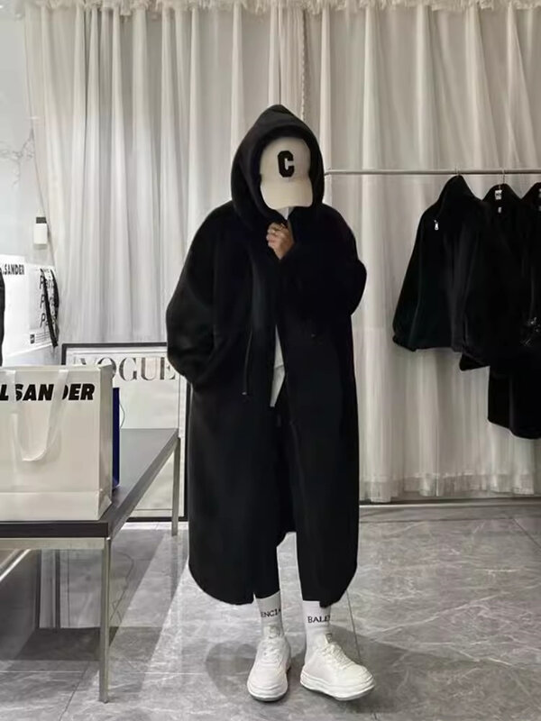2024 Winter New Environmentally Friendly Fur Coat Women's Mid Length Hooded Loose Padded Warm Mink Plush Mao Mao Outerwear