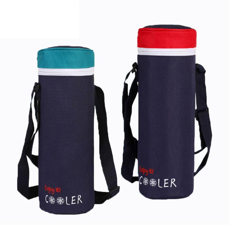 Tas pembawa botol air terisolasi, dengan tali bahu dapat disesuaikan tas pendingin penutup lengan botol untuk bepergian luar ruangan berkemah