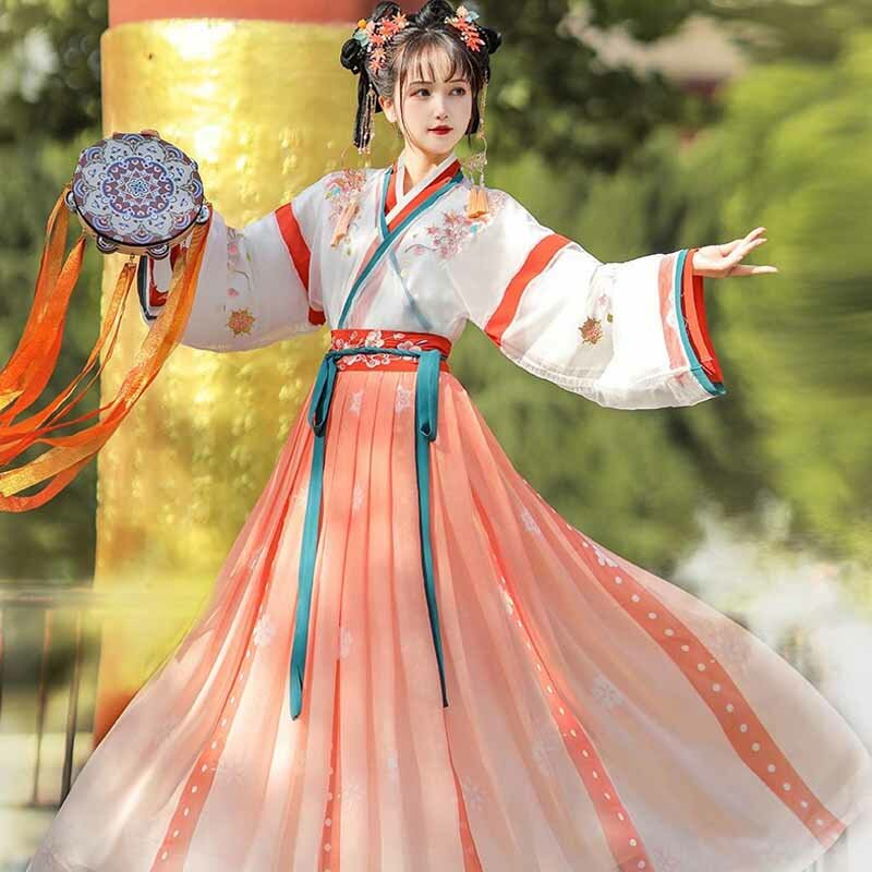 Falda plisada de cintura con cuello cruzado Hanfu para mujer, ropa tradicional antigua Wei Jin, ropa Tang diaria, estilo chino, otoño
