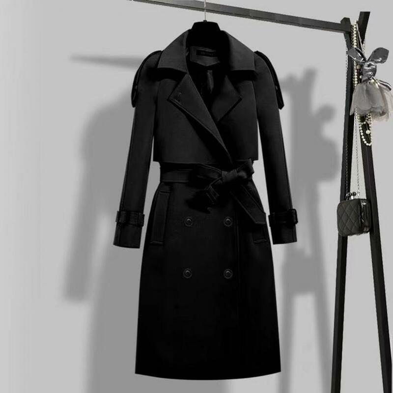 Женская зимняя верхняя одежда, осенне-зимнее женское пальто, элегантное однотонное Женское зимнее пальто с поясом, отложным воротником и двумя карманами