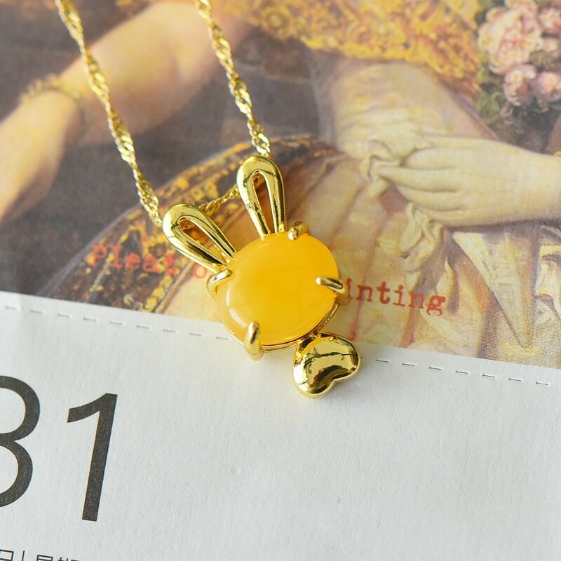 Collier pendentif lapin en ambre naturel pour femme, accessoires de bijoux fins, pierres précieuses de guérison authentiques, ambre de la Baltique