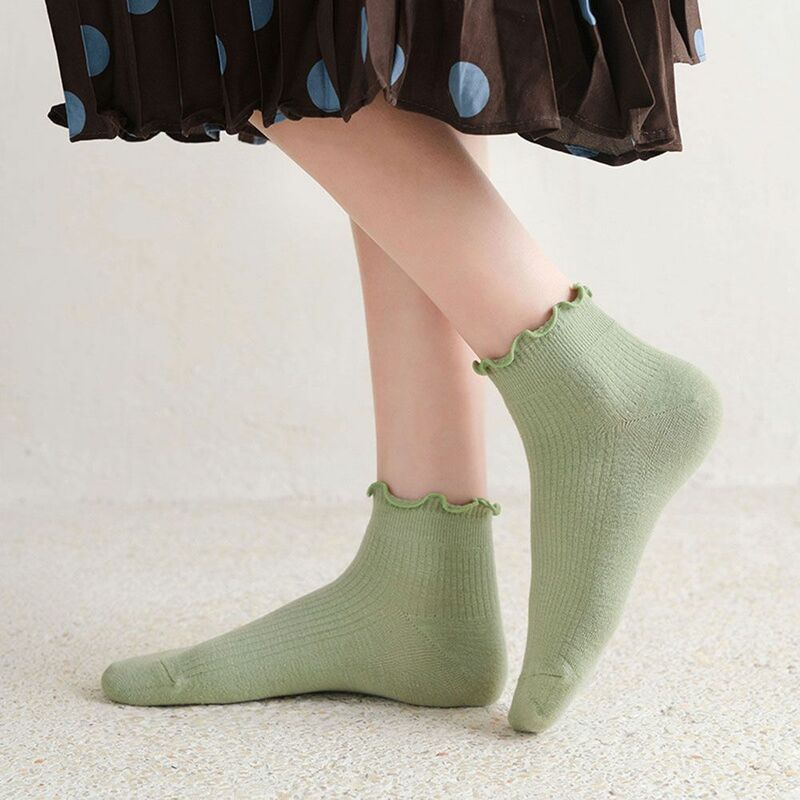 Respirável algodão primavera verão casual tornozelo curto barco meias meias femininas babados meias