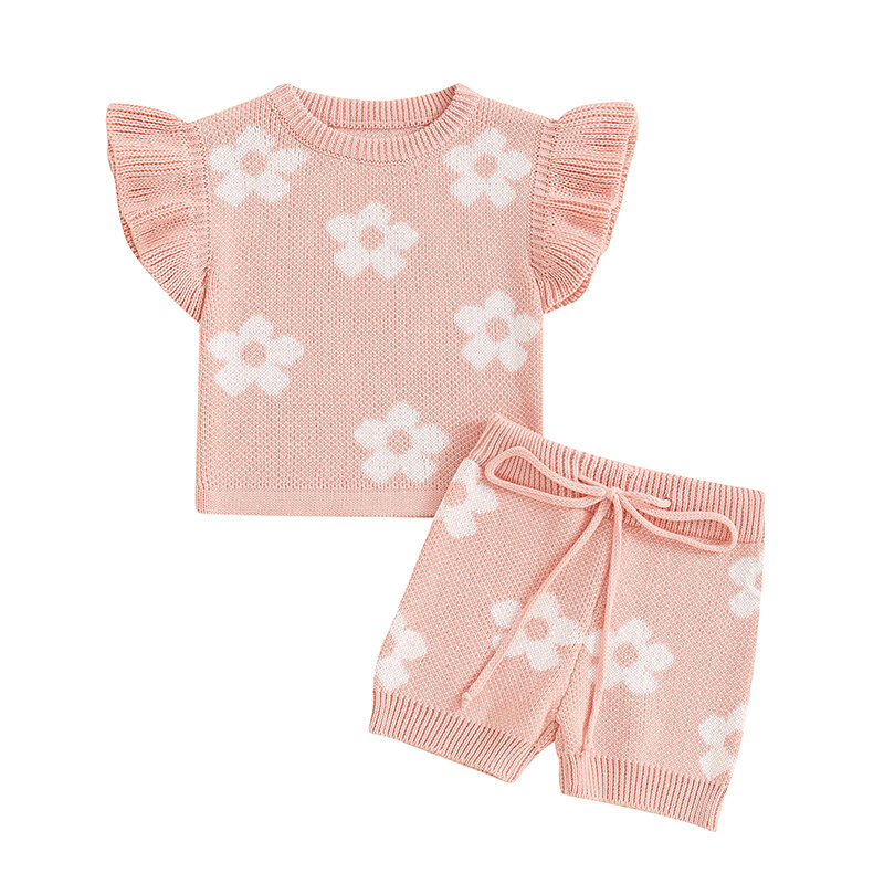 Pakaian musim panas bayi perempuan baru lahir atasan Tank Ruffle motif bunga celana pendek elastis 2 potong pakaian lucu