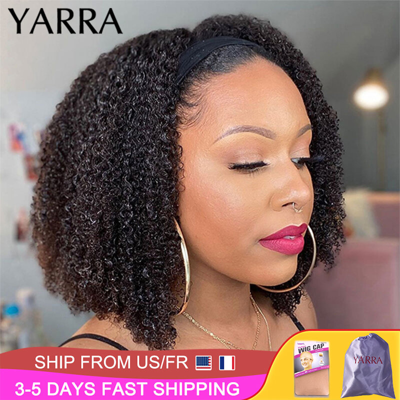 YARRA-Afro Kinky Curly Cabelo Humano Headband Peruca para Mulheres Negras, 180% Densidade, Remy Brasileiro Glueless, Máquina Completa Feita