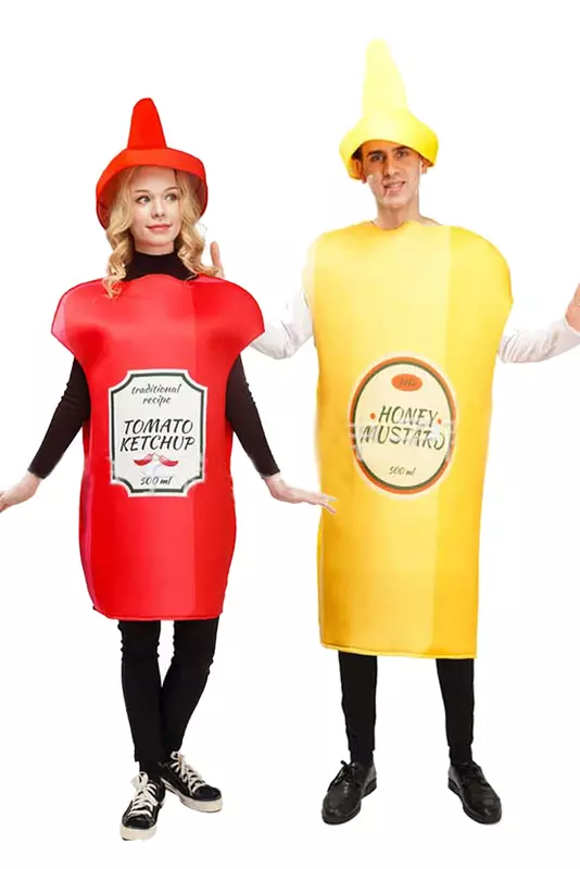 Ketchup Mustard Cosplay Unisex Adult Costume Women Men Funny Food Roleplay Fantasia Couples Halloween Role Playing Fancy Dress