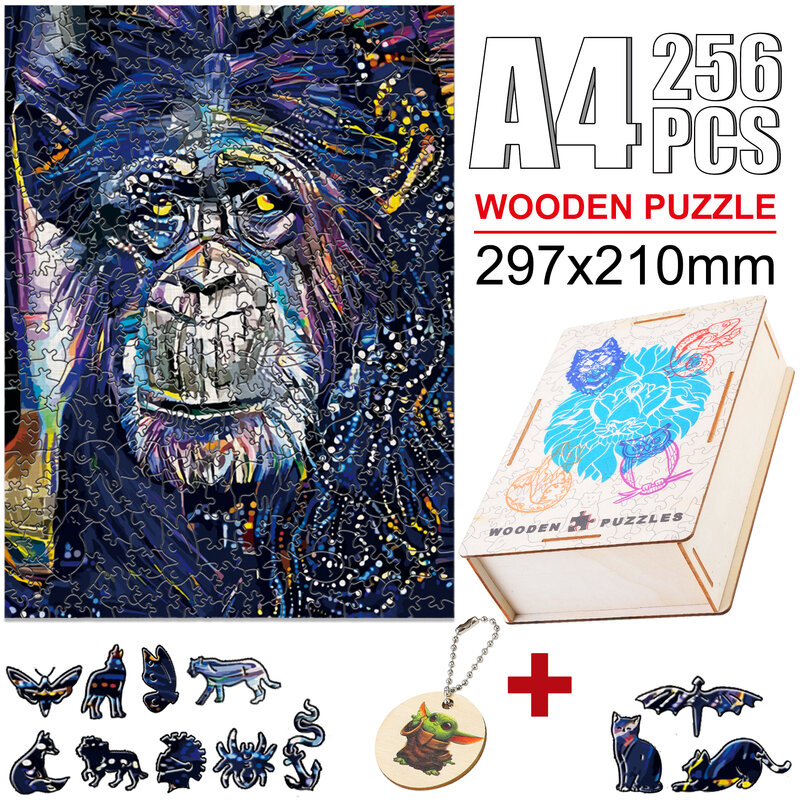 밝은 색상의 침팬지 직소 퍼즐, 우아한 모양 나무 퍼즐, 동물 몬테소리 교육 완구, 어린이 및 성인용