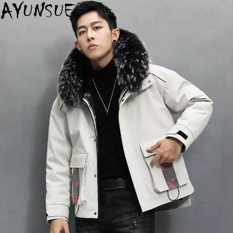 AYUN-Parkas con capucha para hombre, chaquetas gruesas de cuero de vaca de invierno, cálidas, Gmm388, 2021