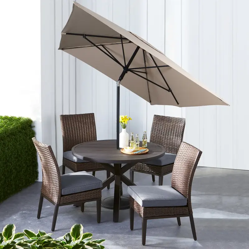 outdoor patio 6 x 7.5 Foot Push-Up Rectangular Market Umbrella Tan