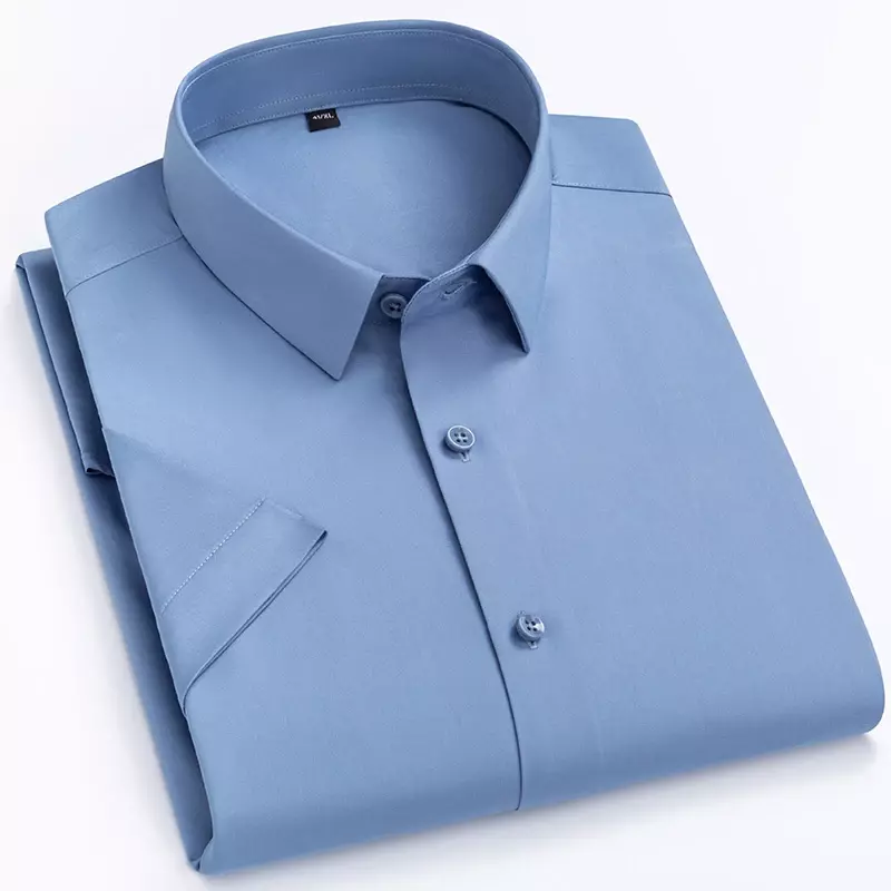 Short Sleeve Male Dress Shirts Bamboo Fiber Soft Business Solid Men Formal Shirt No Pocket Comfotable Cool Regular Fit New