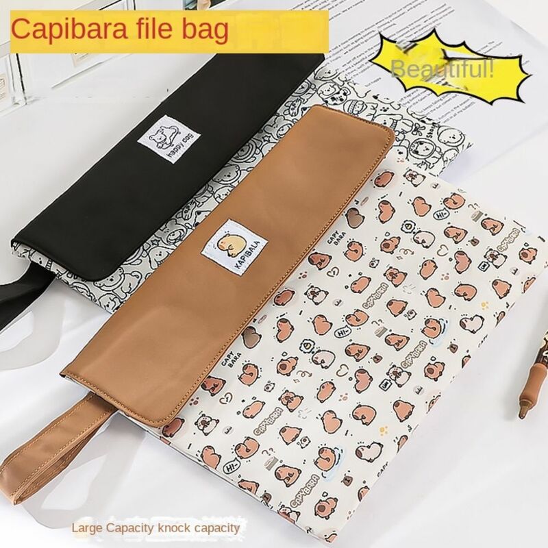 Classeur Capybara de grande capacité, sac de rangement, papier de test de chien de dessin animé, évalué pour les étudiants, format A4, 1 pièce