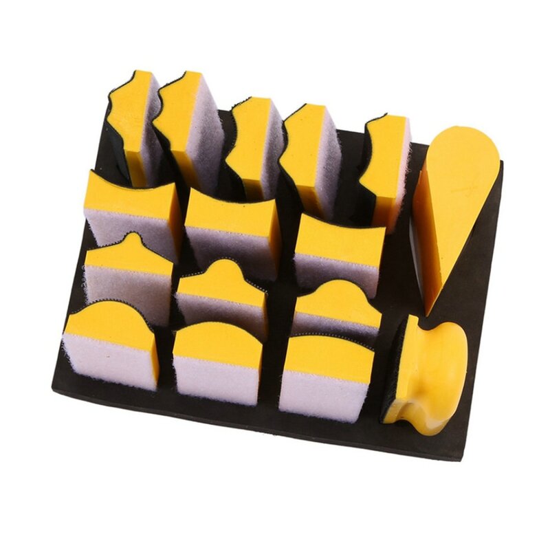 후크 루프 사포 연마 도구용 샌딩 패드, 40x100MM 모양의 핸드 샌딩 블록 샌딩 디스크 그라인딩 스폰지, 세트당 16 개