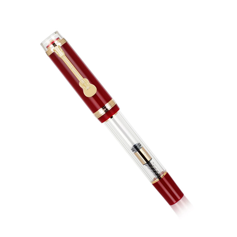 Jinhao-pluma estilográfica TIANDAO 1935, Clip de guitarra de lujo, Punta F/M, bolígrafos de tinta de escritura roja transparente, suministros escolares de oficina, papelería
