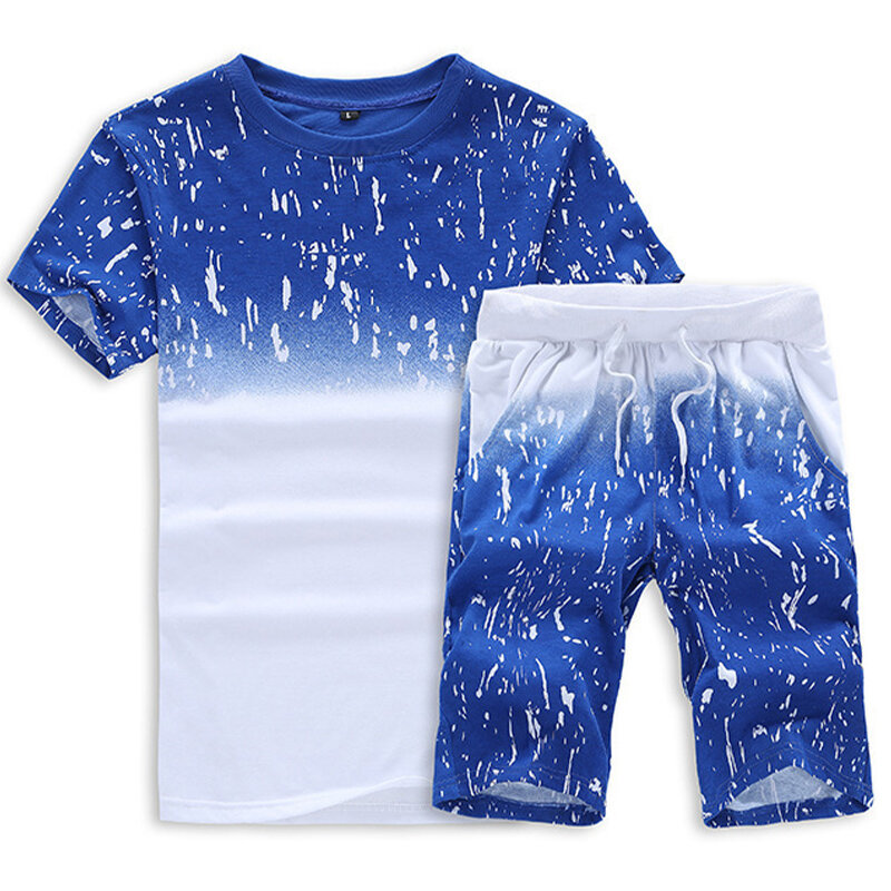 Men Clothing Sportswear Set Fitness Summer Shorts + T Shirt Men's Suit 2 Pieces Sets