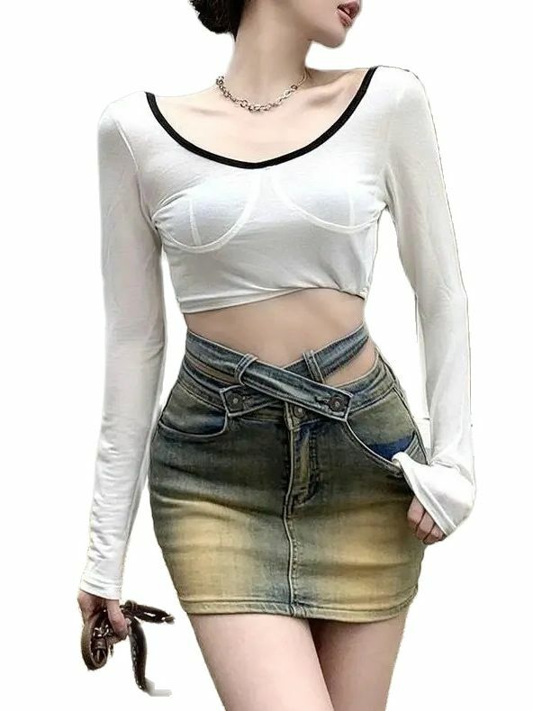 Rok Denim antik wanita celana pendek desain keren santai modis netral gaya Eropa Mini seksi silang wanita baru