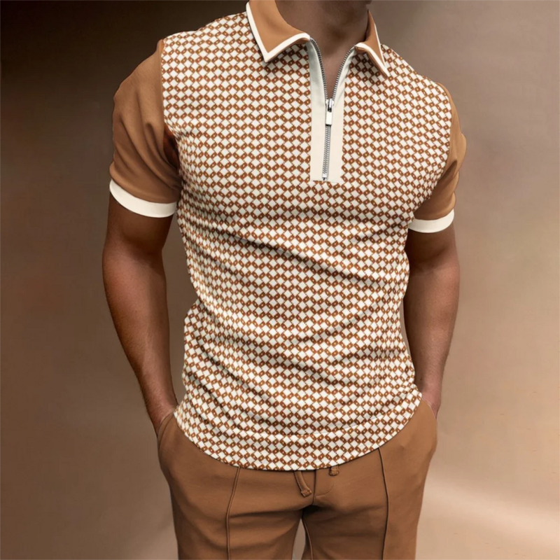 Рубашка-поло мужская с принтом в полоску, Повседневная модная брендовая с коротким рукавом, на молнии, лето 2022