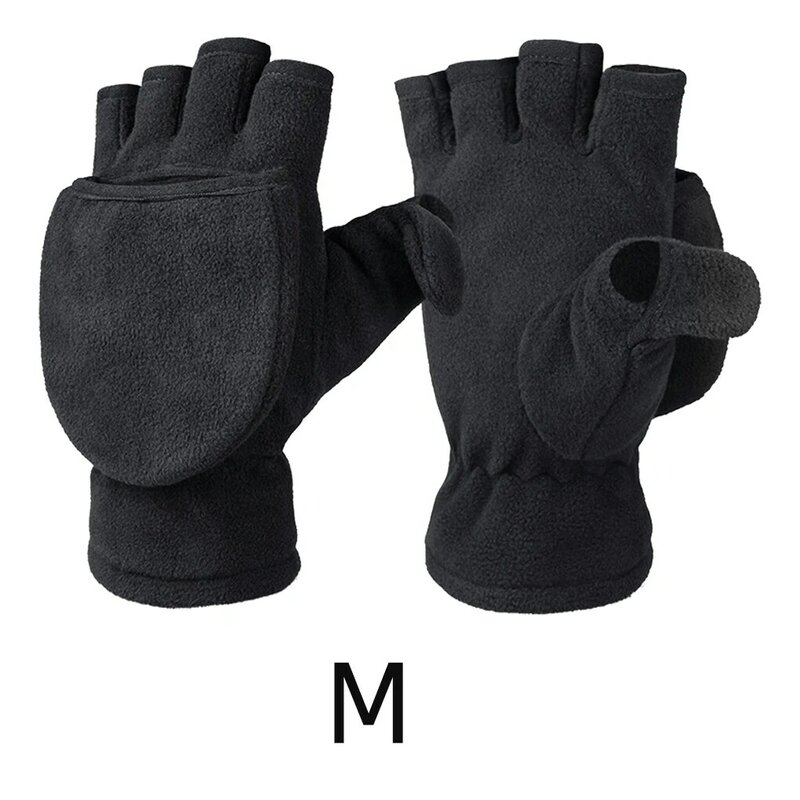 Sarung tangan hangat setengah musim dingin pria wanita, sarung tangan tanpa jari bulu domba
