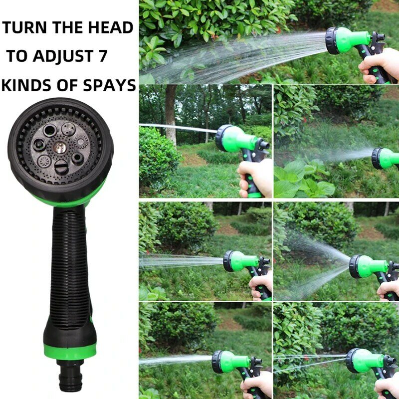 Selang air irigasi taman, selang taman Sprinkler dengan 8 nozel bermotif, selang plastik pipa pegas pembersih mobil