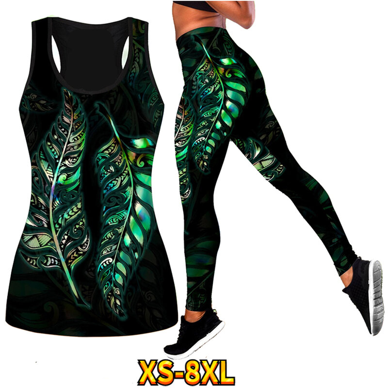 Sederhana Suasana Wanita Bernapas Rompi Latihan Lari Musim Panas Yoga Celana Pola Warna Dicetak Membentuk Tubuh Bokong XS-8XL