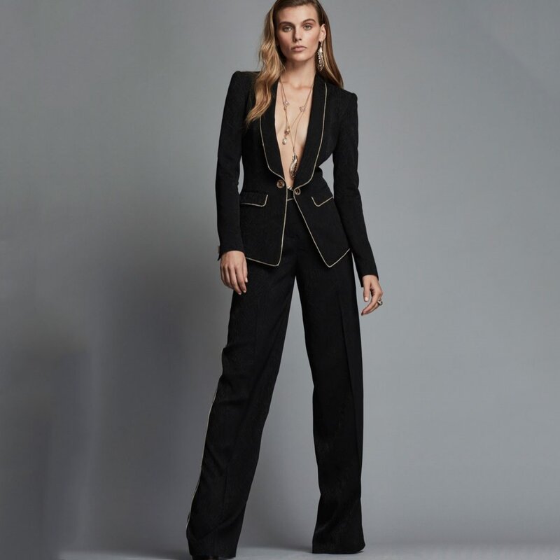 Модный комплект из двух предметов для женщин, облегающий костюм на одной пуговице, с длинным рукавом, осень 2023, стильный смокинг для женщин, пиджак, брюки, комплект