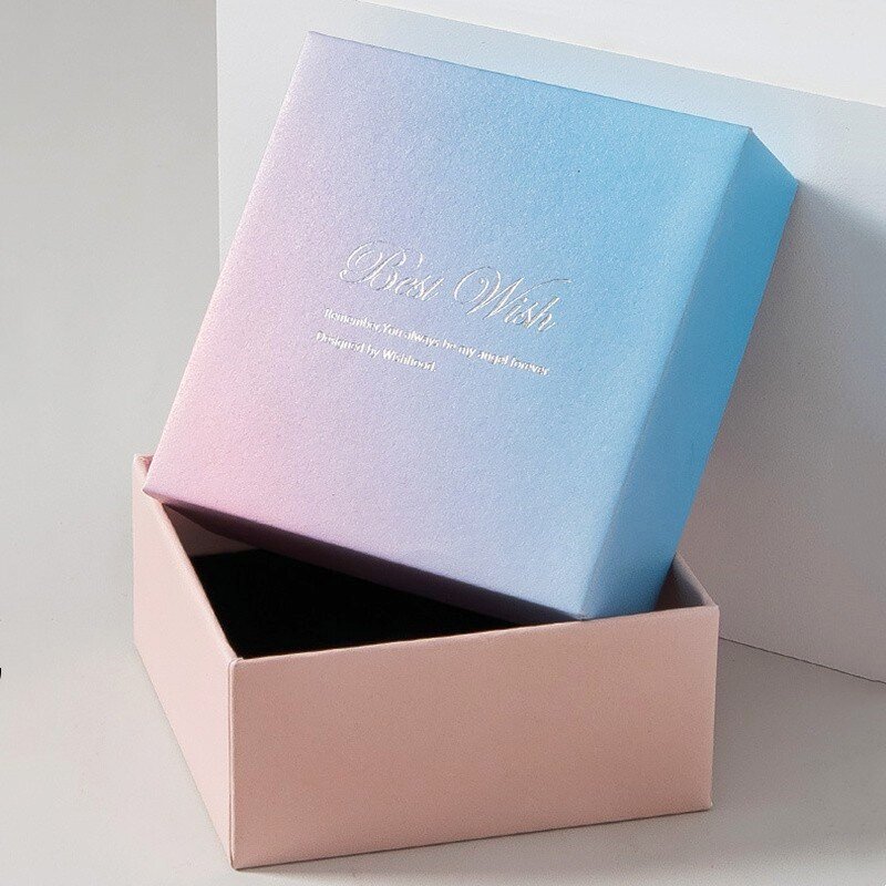 Sprzedaż hurtowa pudełko do przechowywania biżuterii niebieski różowy Gradient na pierścionek kolczyki bransoletka Organizer na naszyjniki prezenty ślubne papierowe pudełko do pakowania
