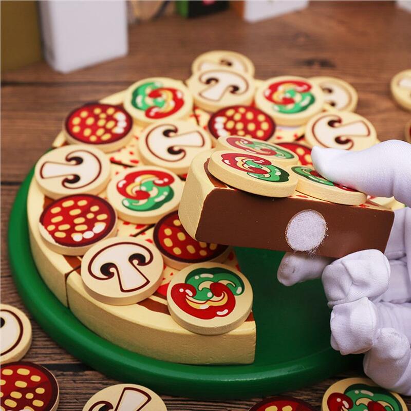 Деревянная игрушка для пиццы, Обучающий набор еды, имитация детских игрушек для раннего развития, строительные блоки