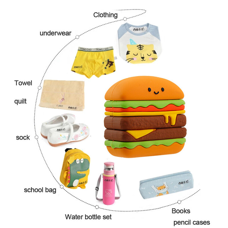 Детские штампы с именем на заказ для одежды, штамп в форме гамбургера, персонализированный водонепроницаемый штамп без выцветания для детской студенческой одежды