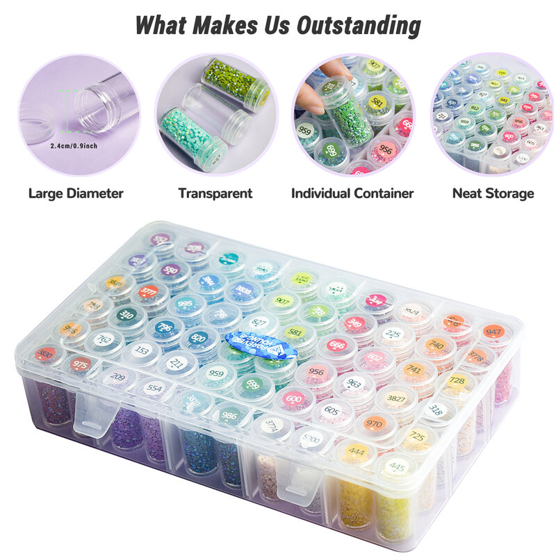 Diamond Painting Storage Containers, 60 Jars Bead Organizer & Diamond Painting Labels for Diamond Painting Accessories