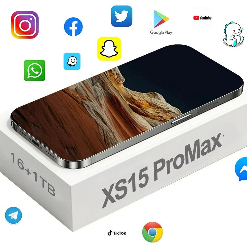 XS15 Pro Max Smartphone tela cheia, 7.3 ", 4G, 5G Celular, 7800mAh Telemóveis, Versão Global, Brand New