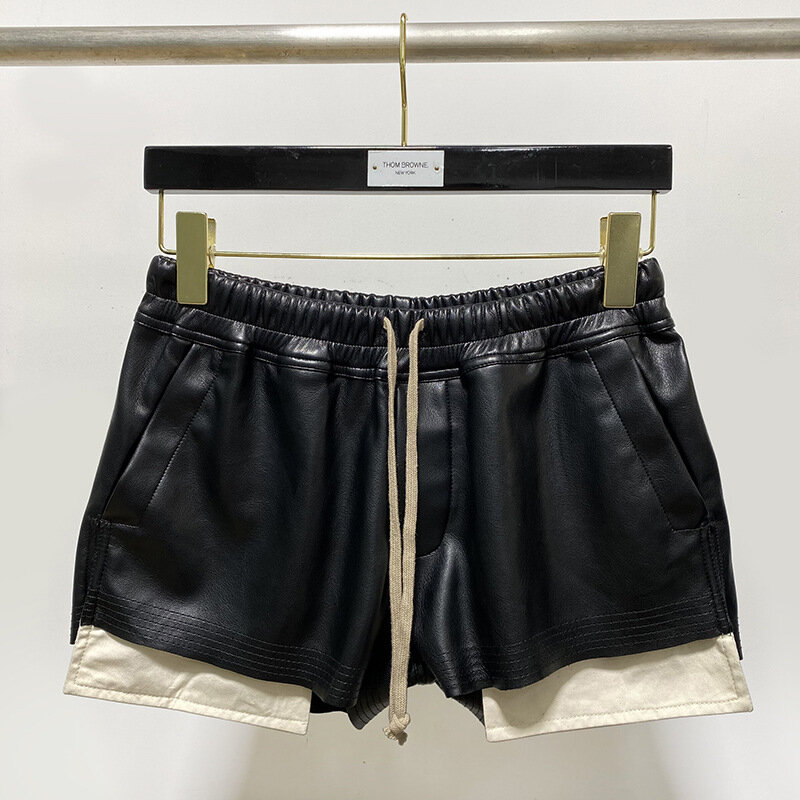 Owens-PU feminino com cordão sólido Shorts, calças Streetwear, calças Techwear, moda