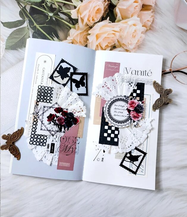 Washi Tape Bouquet de flor escura, adequado para Journaling Scrapbook Vintage, fitas de mascaramento, Cute Lase Gift Packing Supply, 6cm x 5m