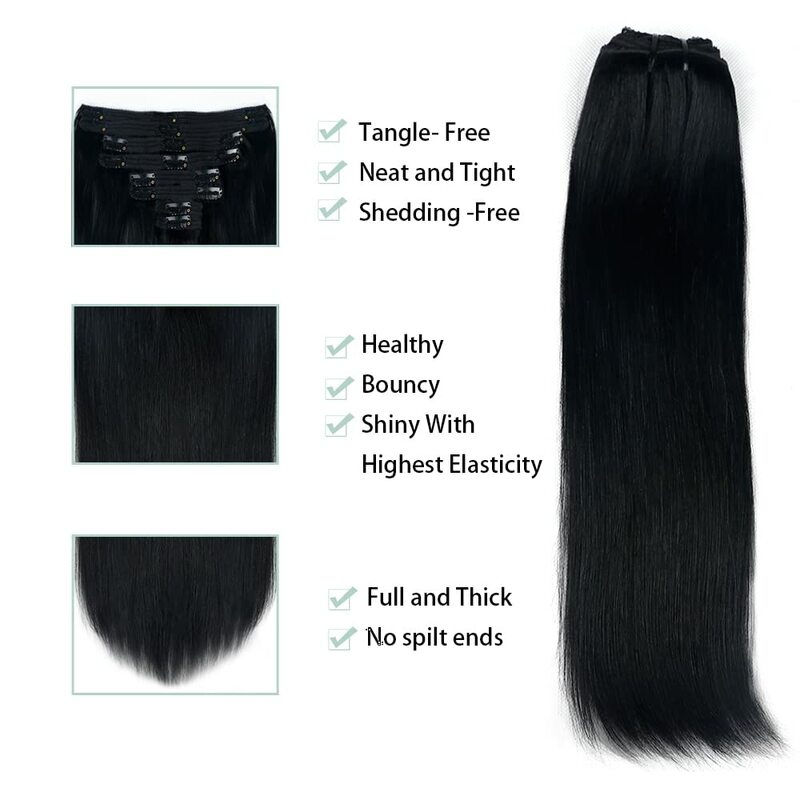 8 Stks/set Clip In Hair Extensions Steil Mensenhaar Braziliaanse Clip In Natuurlijke Zwarte Kleur Clip Ins 22 24 26 Inch 120G Remy Hair