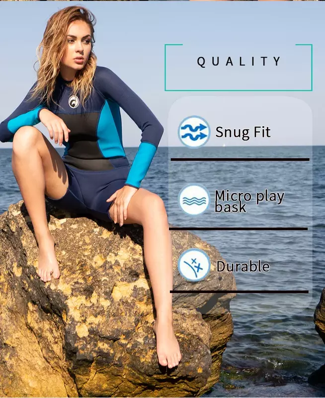 Maiô de mulher neoprene, macacão de manga longa de 1,5mm, calças curtas, para surfar e nadar