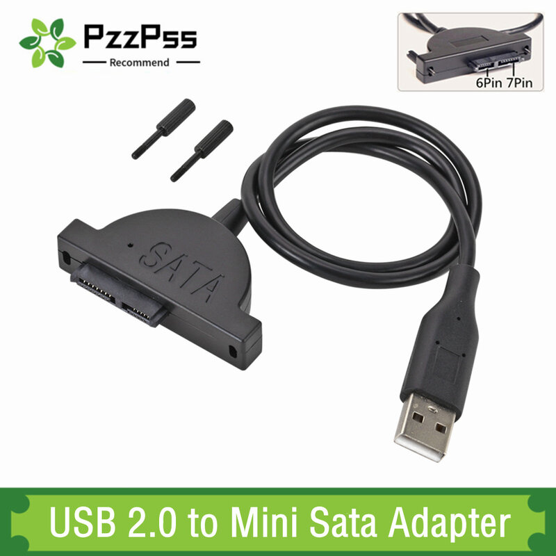 PzzPss-Adaptador USB 2,0 a Mini Sata II, 7 + 6, 13 Pines, para ordenador portátil, CD/DVD ROM, unidad delgada, convertidor de Cable, tornillos de estilo estable, 1 unidad